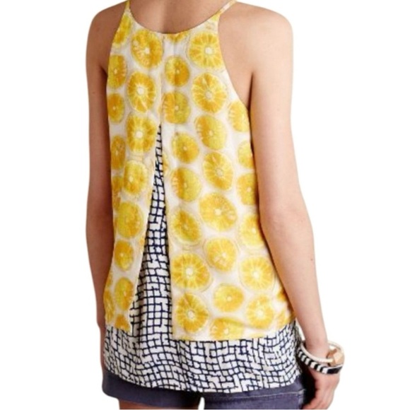 Anthropolgie Porridge Women’s XS Lemons Print Layered Silky Flowy Tank Top - Picture 2 of 9